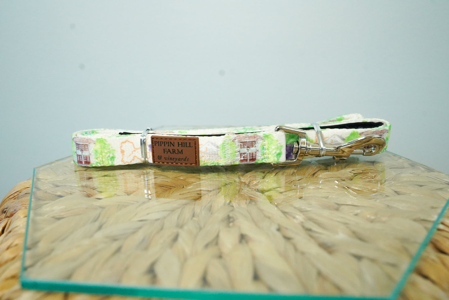 Pippin Hill 6 ft dog leash in tan, wrapped up.